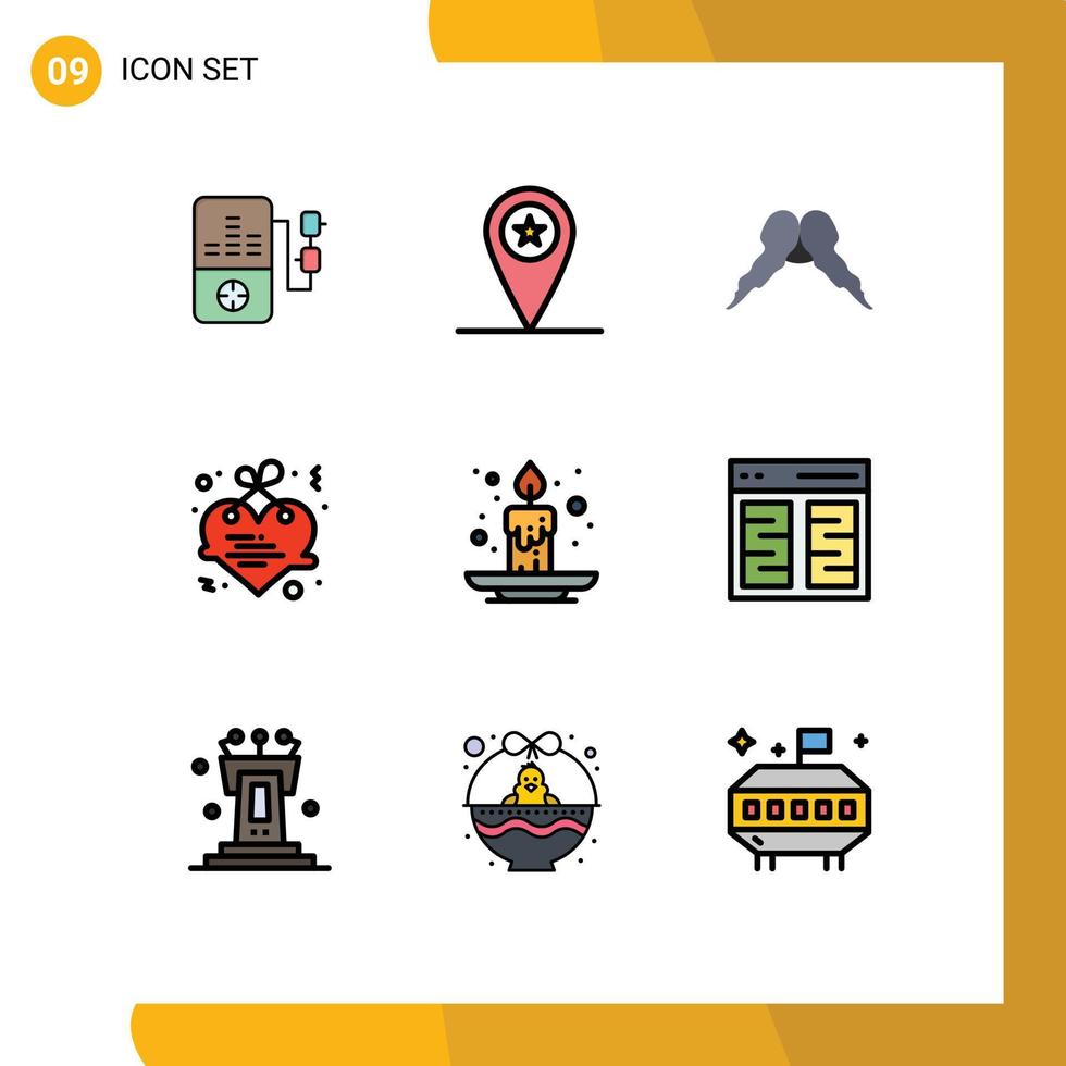 Universal Icon Symbols Group of 9 Modern Filledline Flat Colors of candle love hipster letter hanging Editable Vector Design Elements