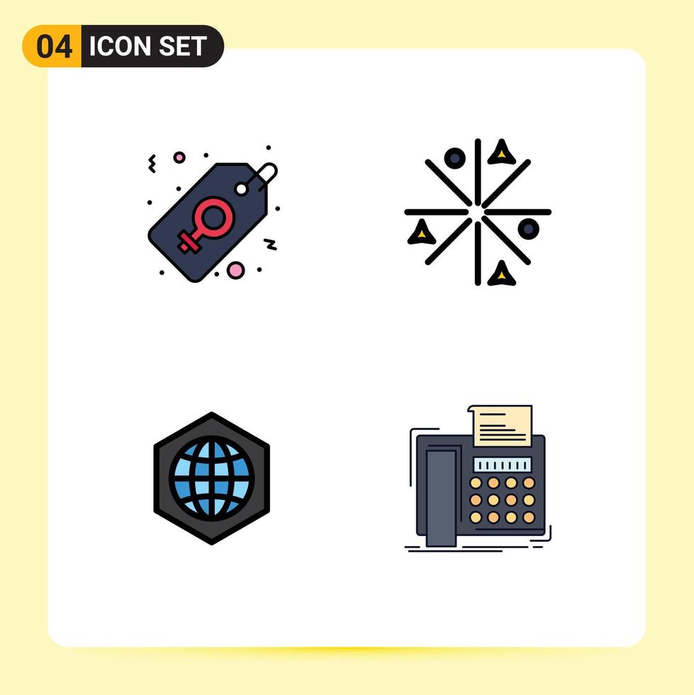 4 Creative Icons Modern Signs and Symbols of label global women sign stars internet Editable Vector Design Elements