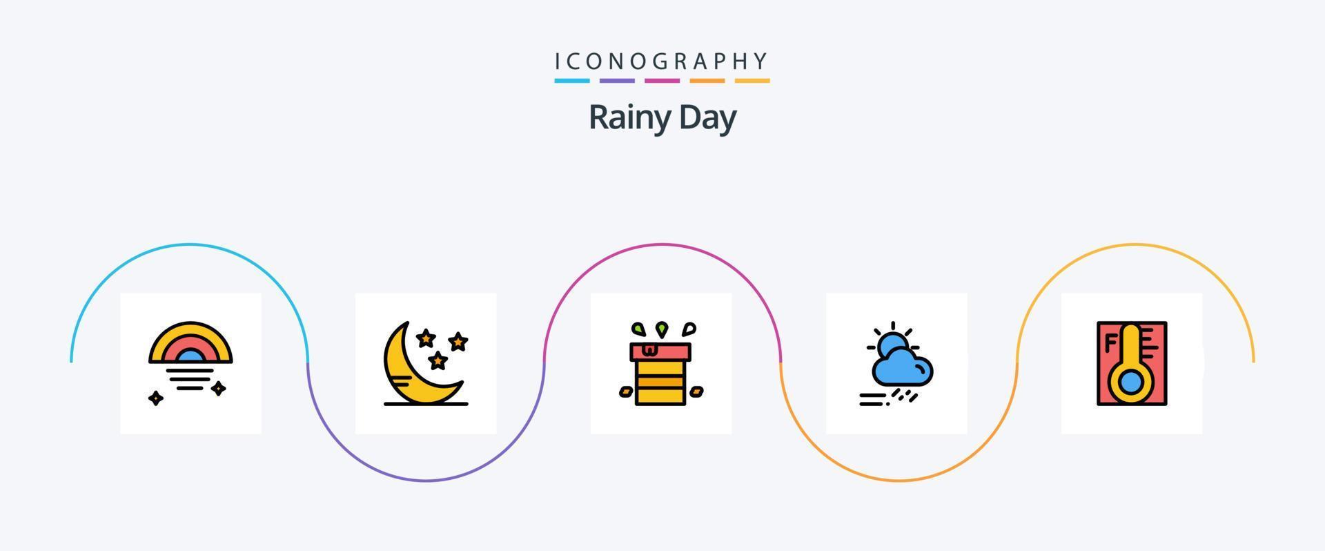 Rainy Line Filled Flat 5 Icon Pack Including cloud. season. dry. rainy. cloud vector
