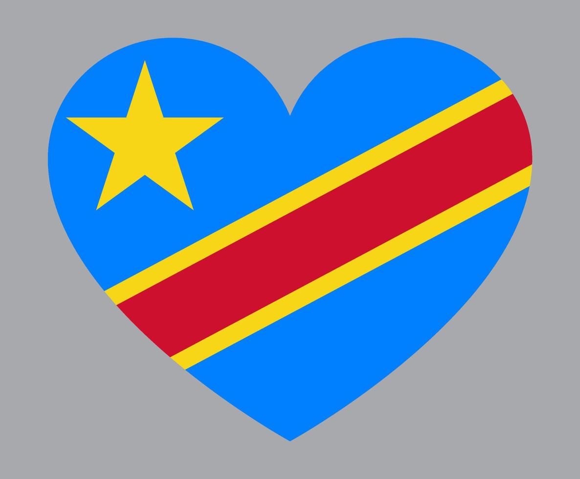 ilustración plana en forma de corazón de la bandera de la república democrática del congo vector