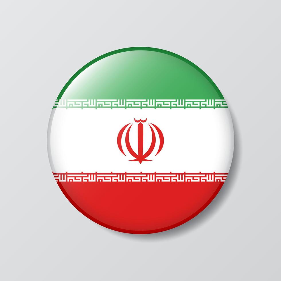 Ilustración en forma de círculo de botón brillante de la bandera de Irán vector