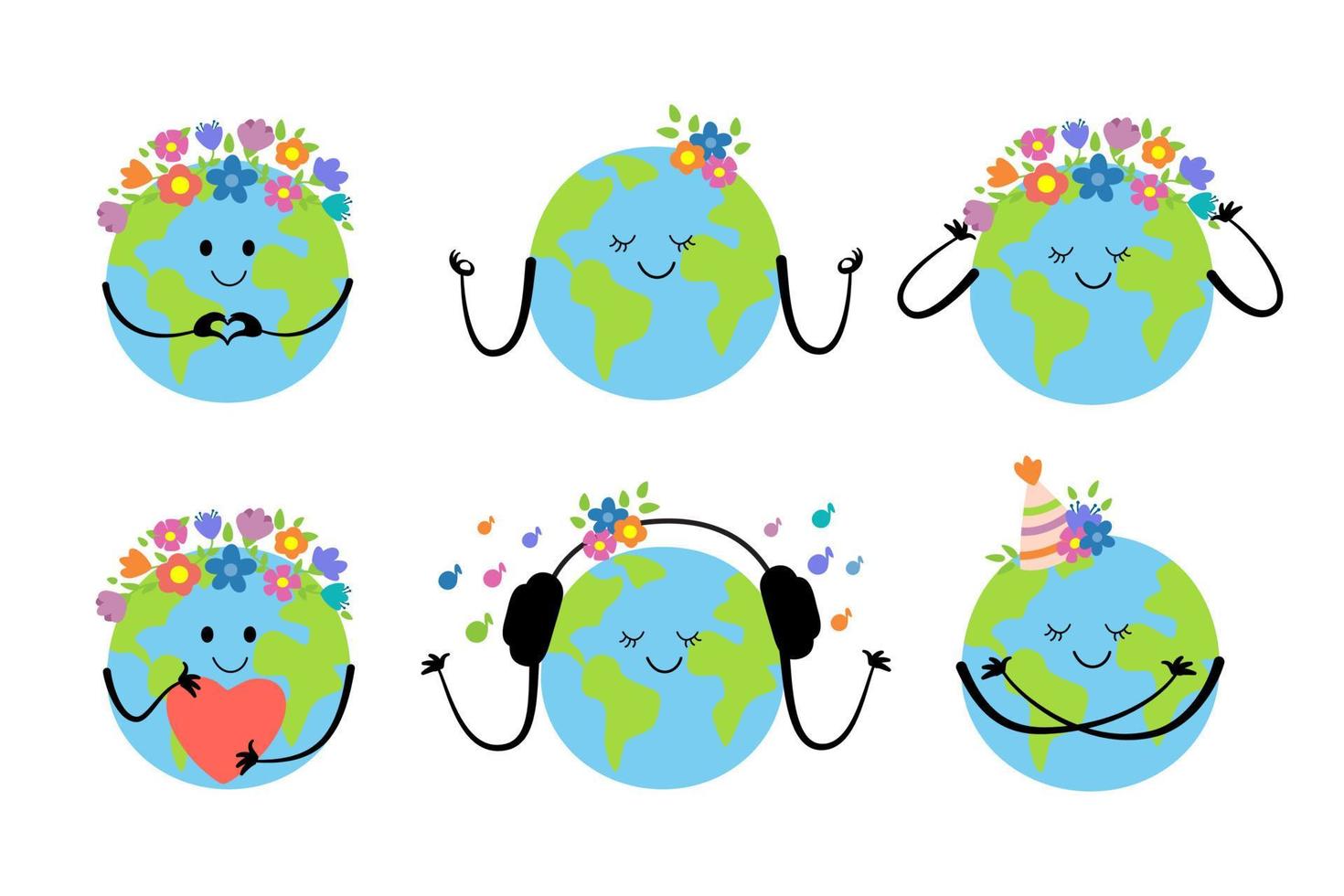 Earth planet character set collection.Vector flat style illustration icon design. Isolated on white background. Eco friendly,save ecology, sick, Earth day concept. vector