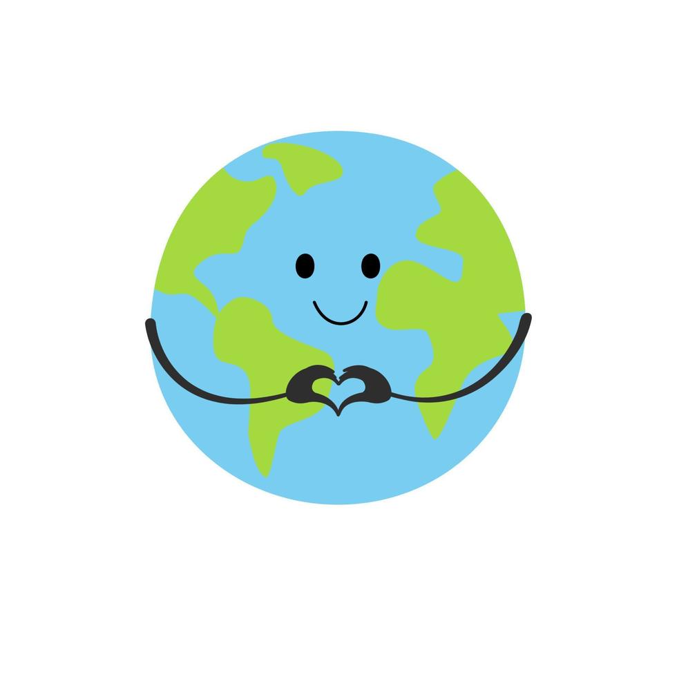 Cute smiling earth planet isolated on white background. Earth day, world environment day concept design. Vector cartoon character illustration.