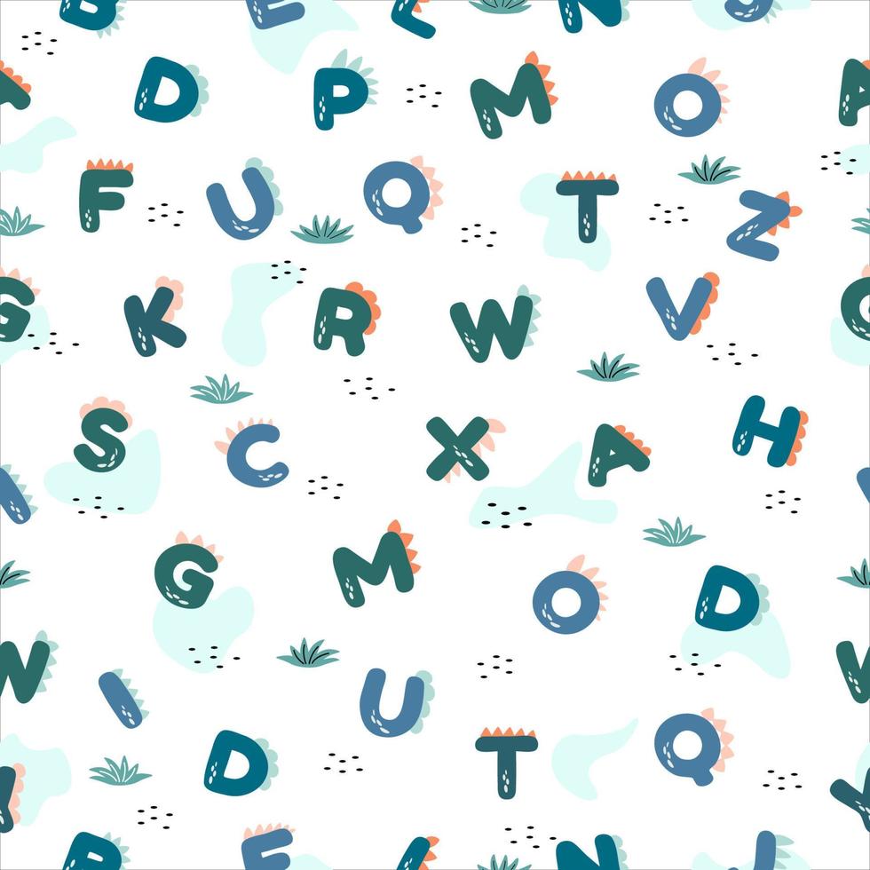 Seamless pattern with dinosaur alphabet. Vector illustrtion of ABC background in cartoon style.