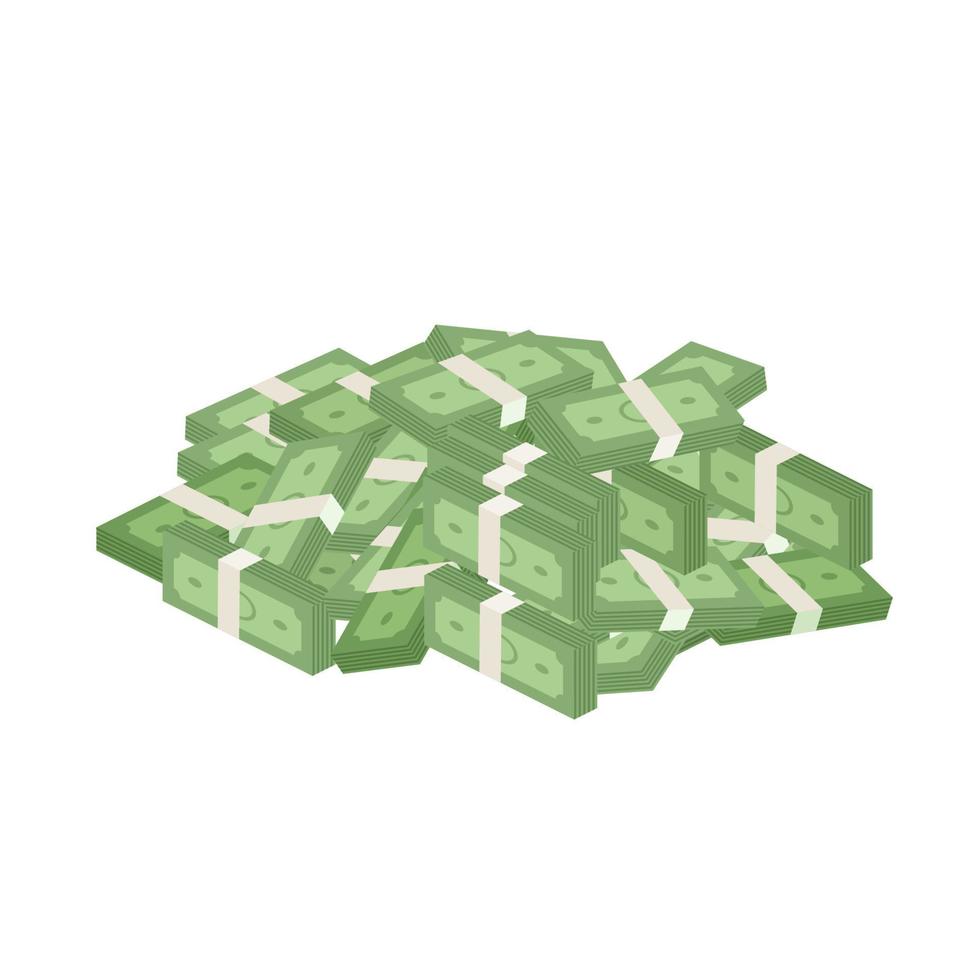 Pile of dollars banknote wads on white background. Vector illustration