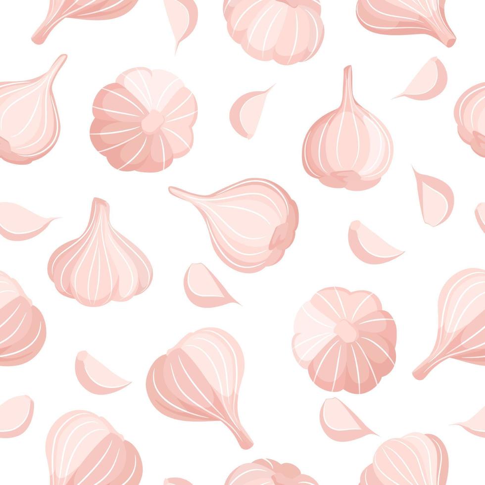 Garlic bulb and garlic clove seamless pattern in cartoon flat style. Vector illustration. Healthy food background.