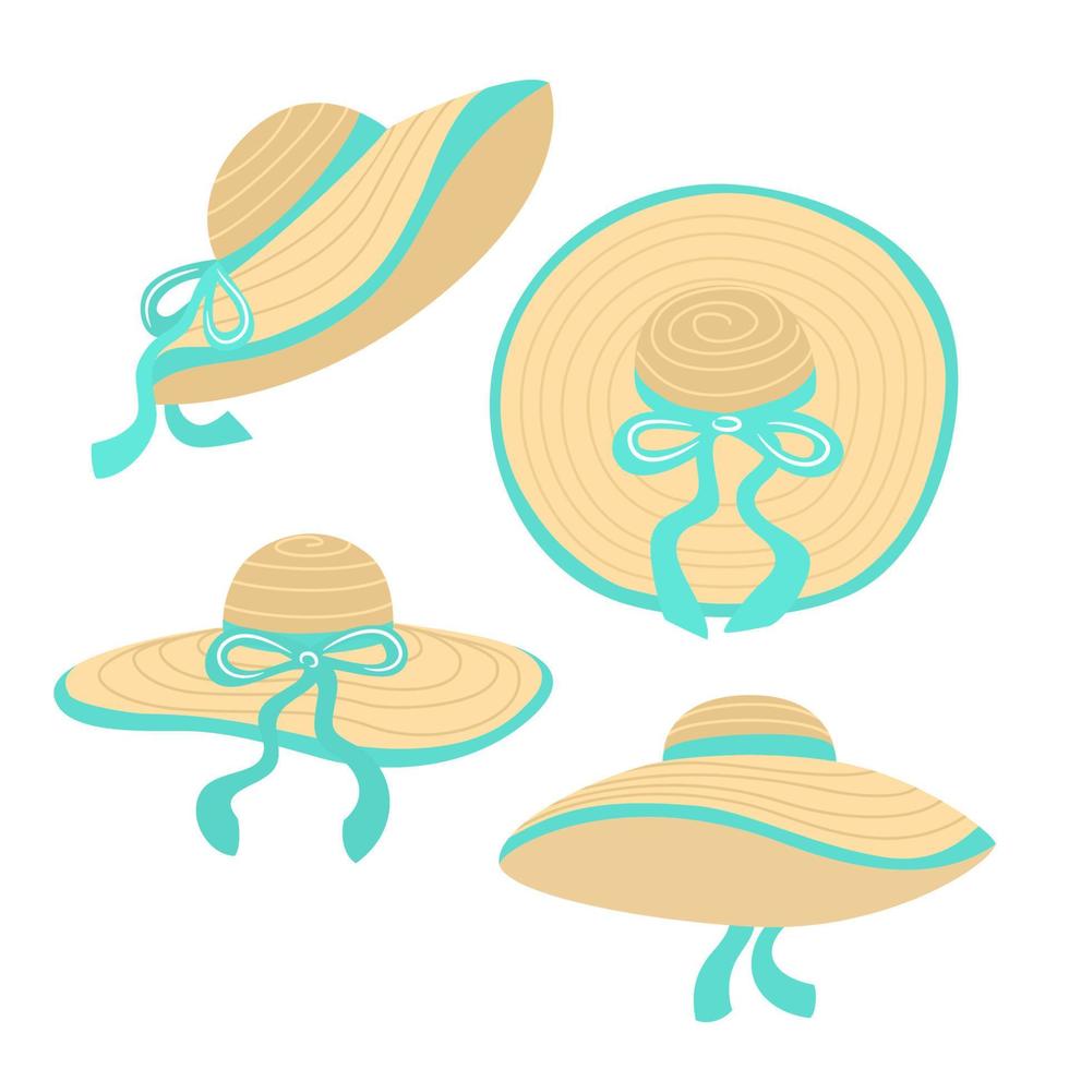 Women summer hat set. Summer collection icon. Flat vector illustration isolated on white background.