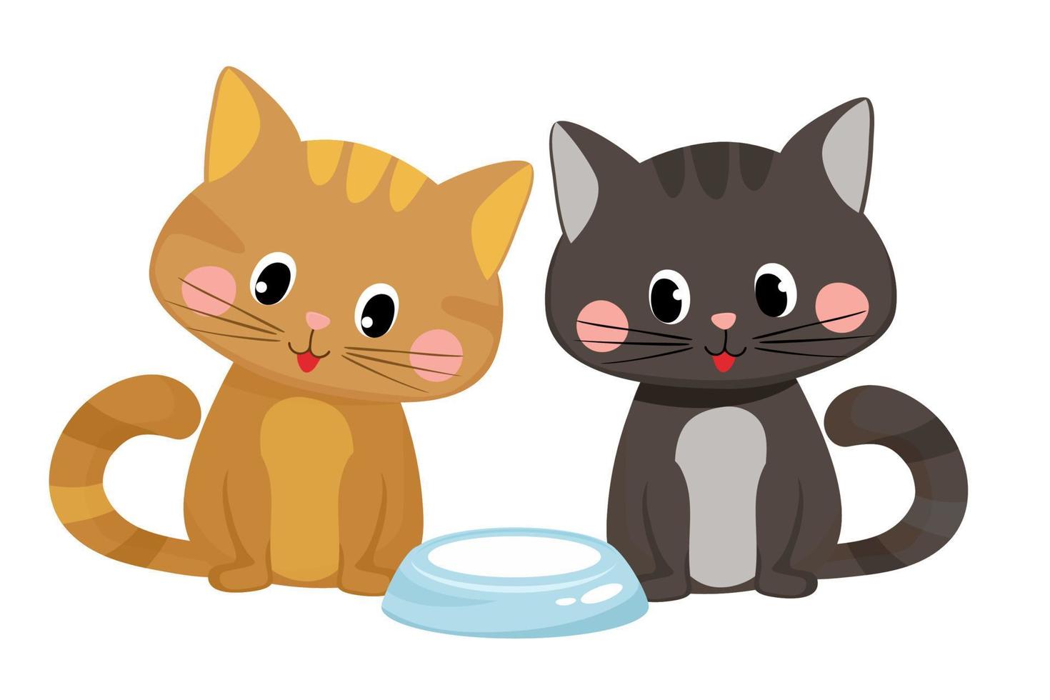 ilustración vectorial de lindos gatos felices sobre un fondo blanco en estilo de dibujos animados. mascota favorita bebe leche. vector