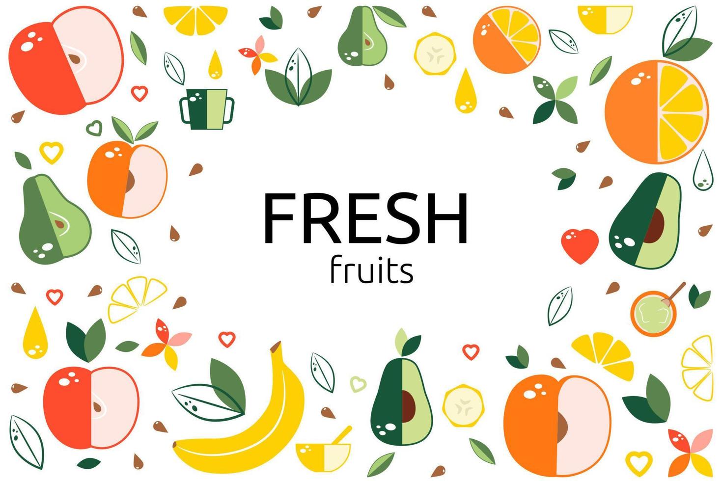 Fresh fruits. Frame rectangular design template. Vector illustration.