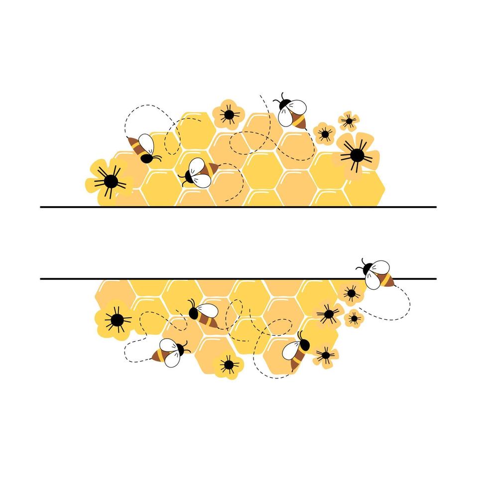 Bee vector symbol and background with honeycombs. Organic honey logo, labels, design elements. Concept for honey package, banner, packaging.