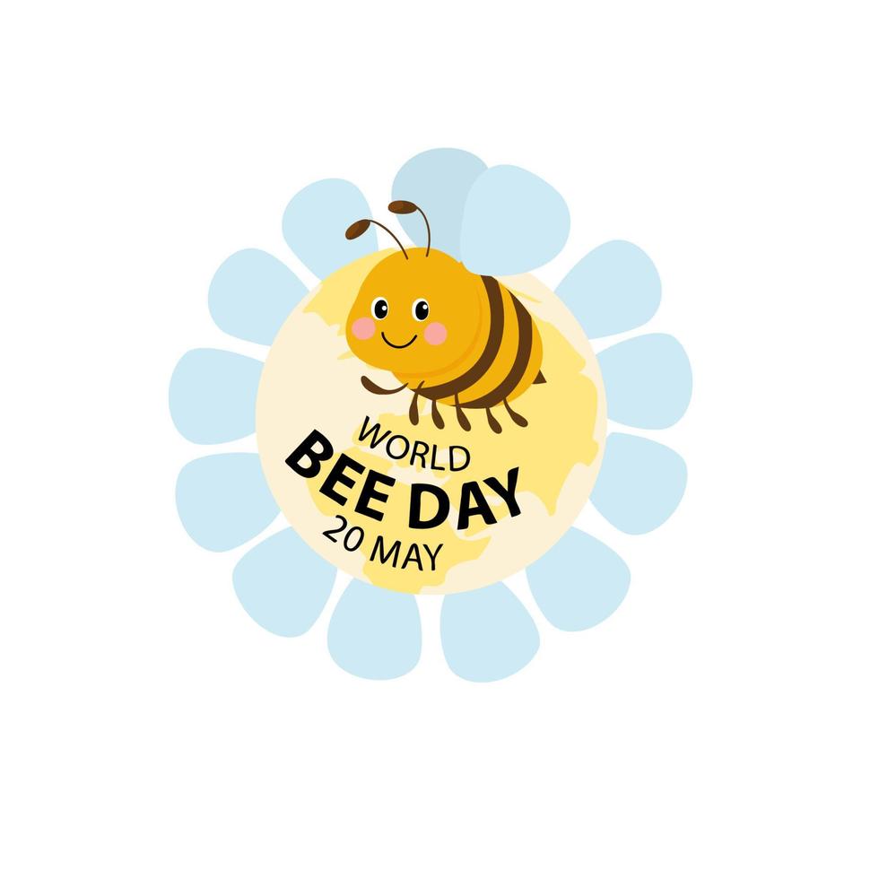 Vector illustration of cute cartoon bee on white background. Insect character.