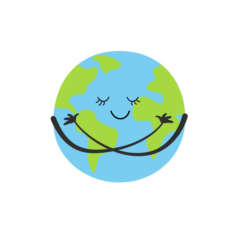 Cute smiling earth planet isolated on white background. Earth day, world environment day concept design. Vector cartoon character illustration.