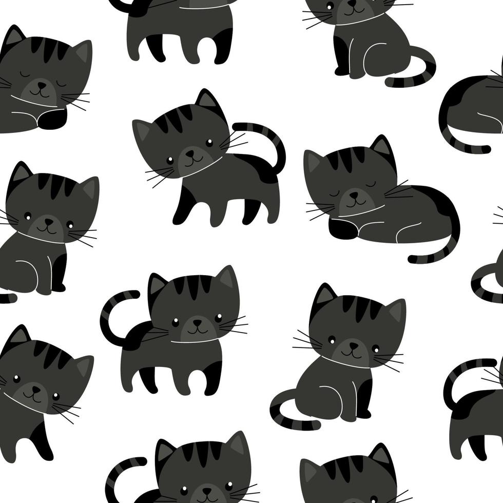 Cute vector seamless pattern with difference cats. Pattern for printing on fabric, clothing, wrapping paper, wallpaper for a kids room, baby things.