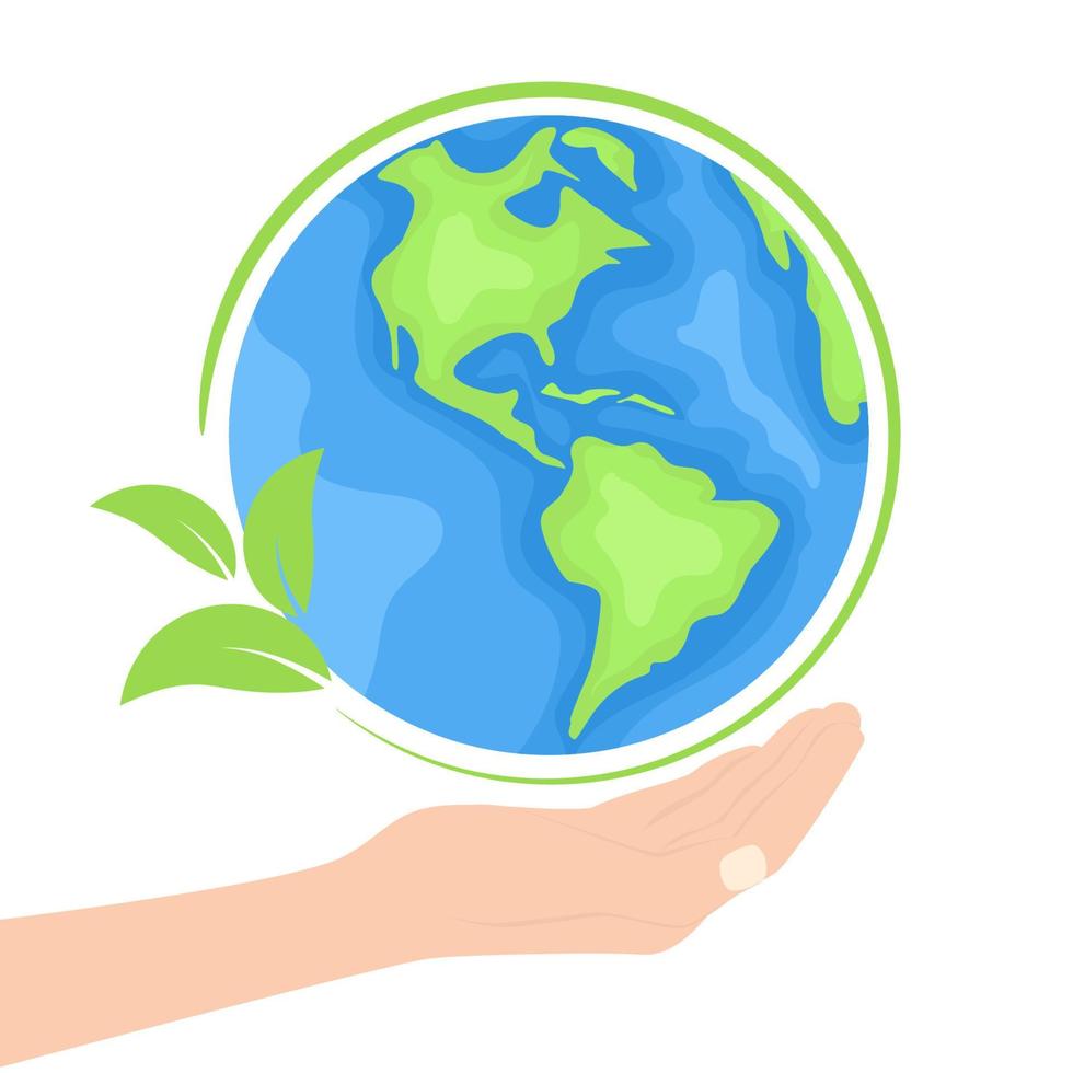 Happy earth day. Earth day concept. Hands holding globe, earth. Vector illustration template for logo design, banner, poster, flyer, sticker, postcard, etc.