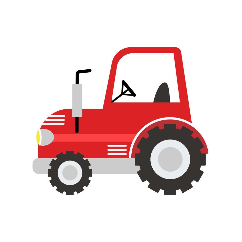 Vector illustration of a red tractor in a flat style isolated on a white background. Vector icon.
