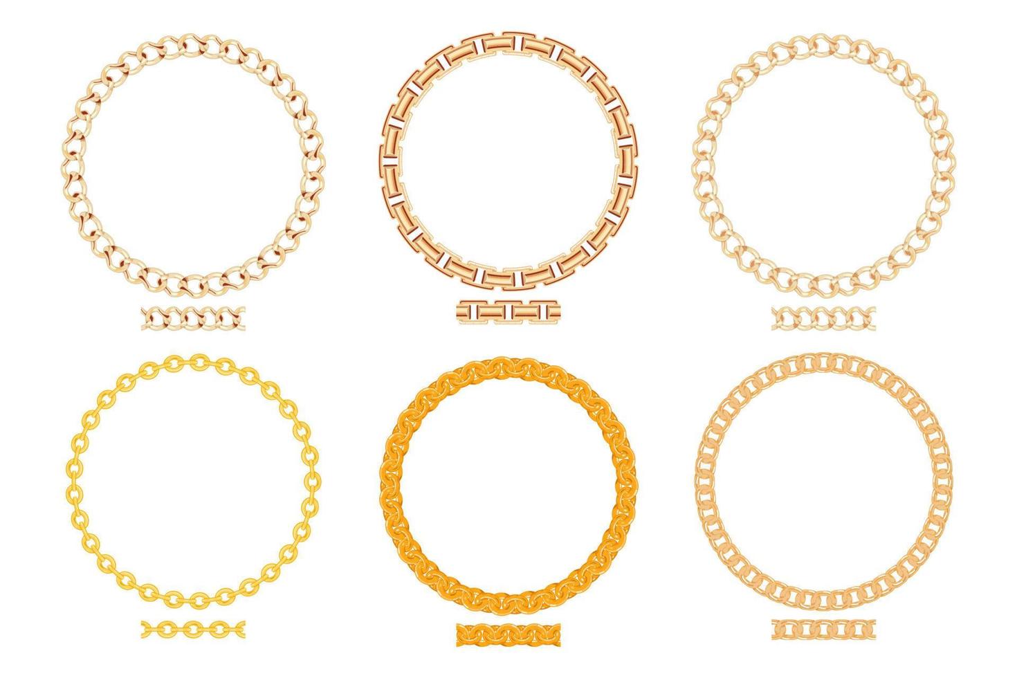 Set decorative circle border frames with seamless elements. Gold Chain round wreaths for use as a decorative element, for logo or emblem. vector
