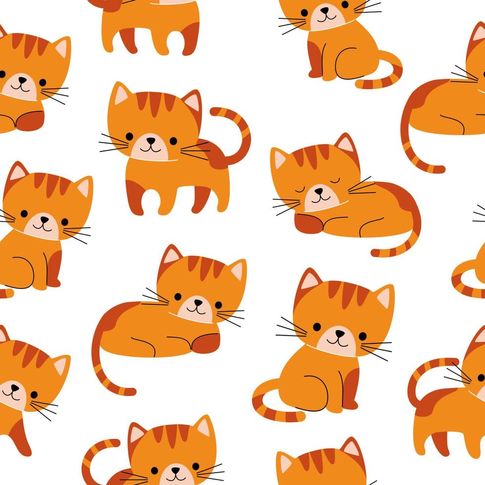 Cute vector seamless pattern with difference cats. Pattern for printing on fabric, clothing, wrapping paper, wallpaper for a kids room, baby things.