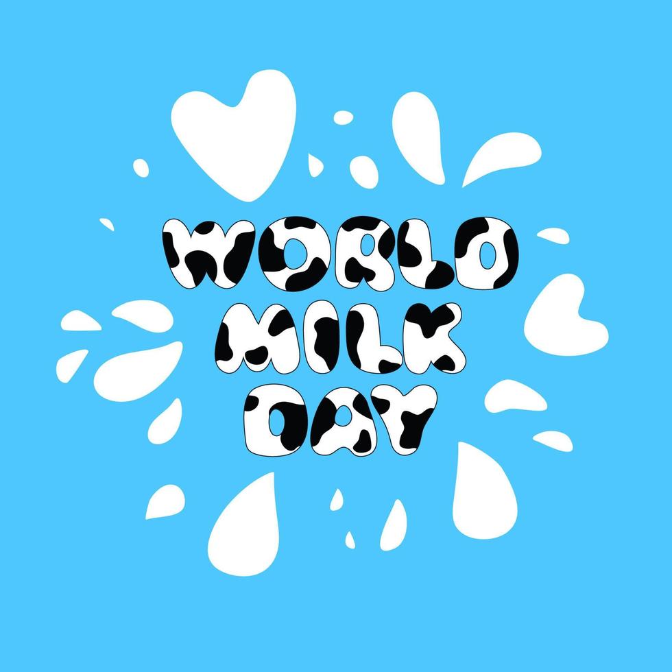 World Milk Day. 1 June. Milk splash with Ripples and Drops. Vector illustration template for logo design, banner, poster, flyer, sticker, postcard, etc.