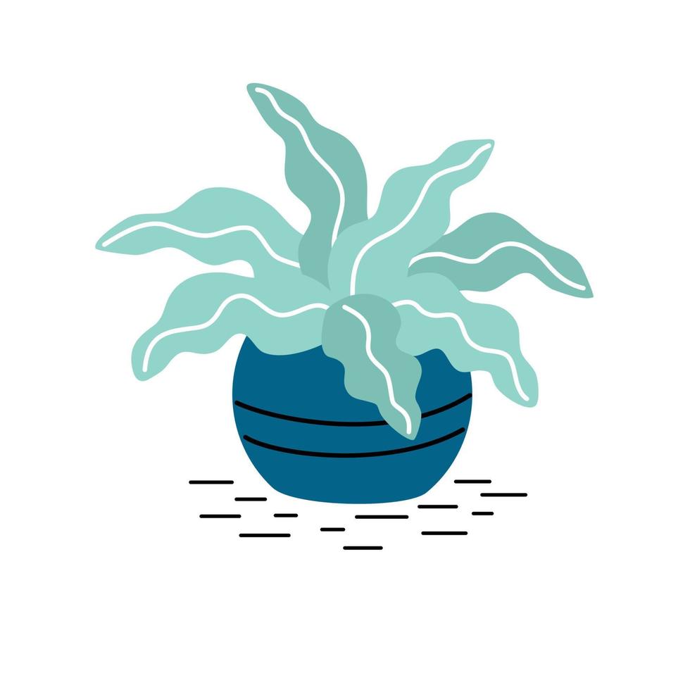 Green decorative houseplant in the pot in flat style. Vector illustration isolated on white background.