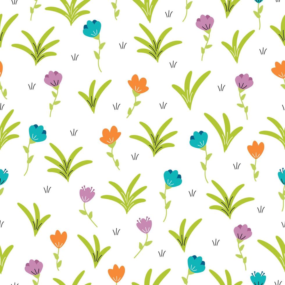 Vector seamless pattern with flowers on white background. Illustration for children used for magazine, book, poster, card, web pages.