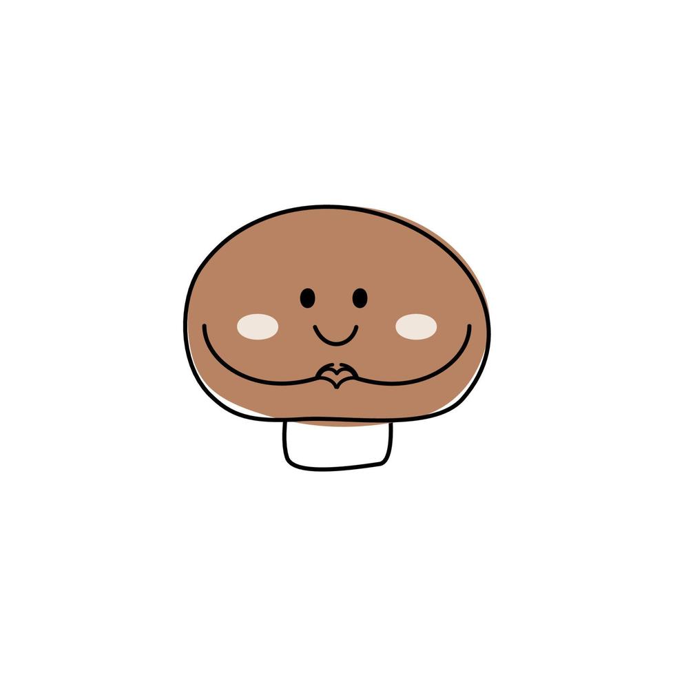 Funny cute happy smiling mushroom champignon. Vector flat cartoon character illustration icon. Concept Mushroom champignon. Isolated on white background.