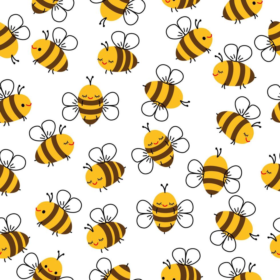 Vector seamless pattern with flying cartoon bees on white background. Illustration for children used for magazine, book, poster, card, web pages.