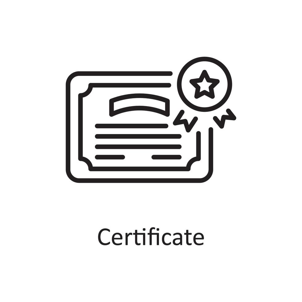 Ilustración de diseño de icono de contorno de vector de certificado. símbolo de diseño y desarrollo en el archivo eps 10 de fondo blanco