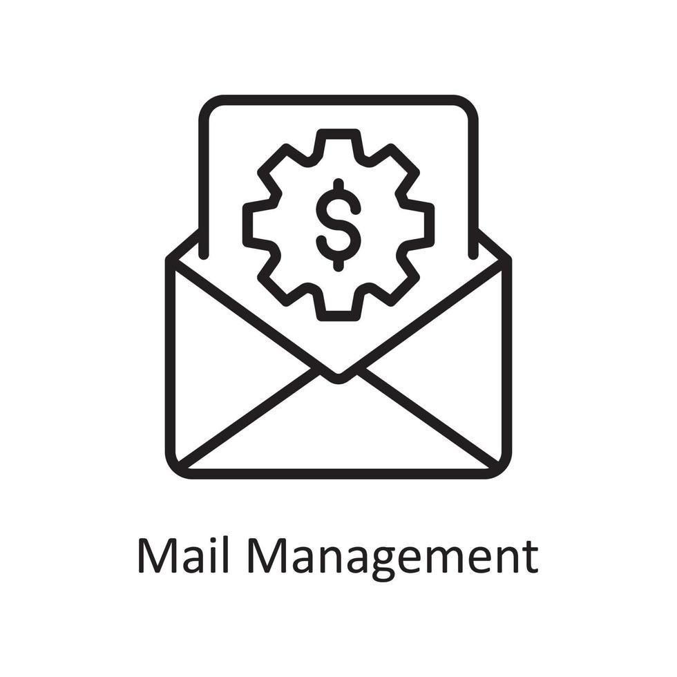 ilustración de diseño de icono de esquema de vector de gestión de correo. símbolo de gestión de datos y negocios en el archivo eps 10 de fondo blanco
