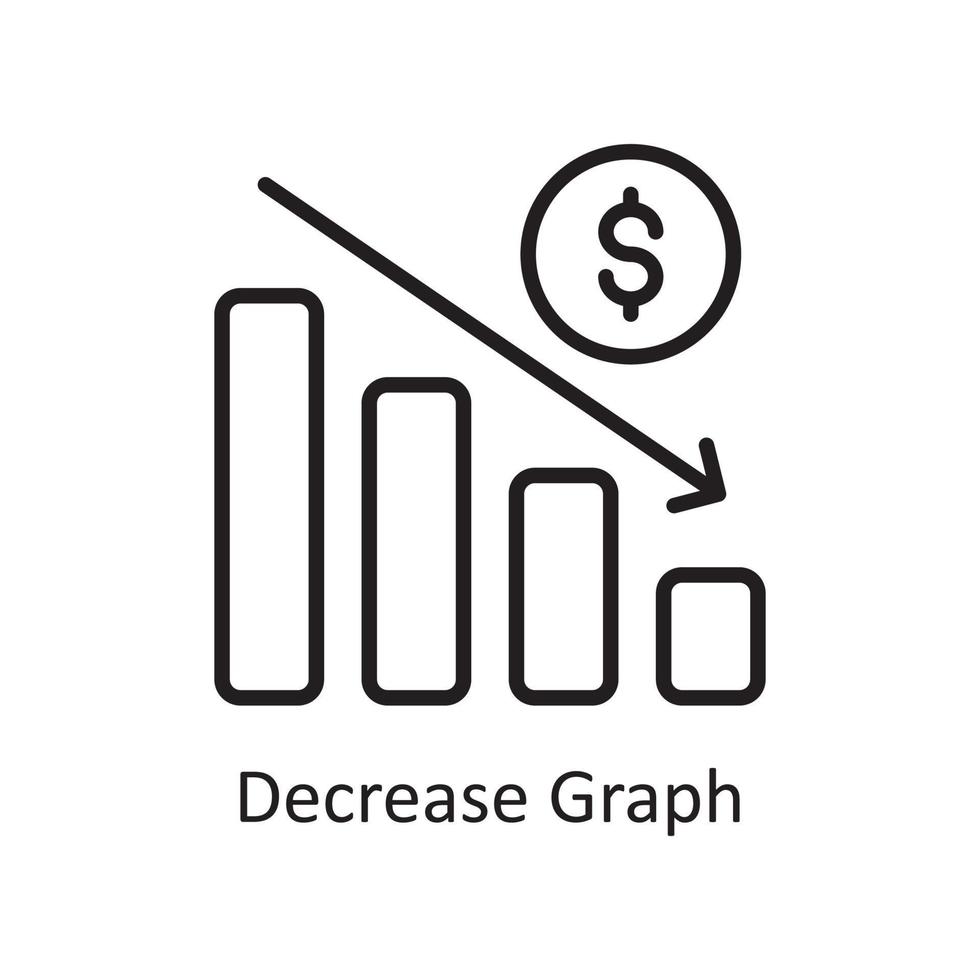 Decrease Graph Vector Outline Icon Design illustration. Business And Data Management Symbol on White background EPS 10 File