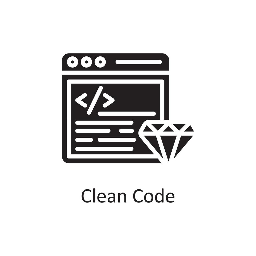Clean Code Vector Solid Icon Design illustration. Design and Development Symbol on White background EPS 10 File