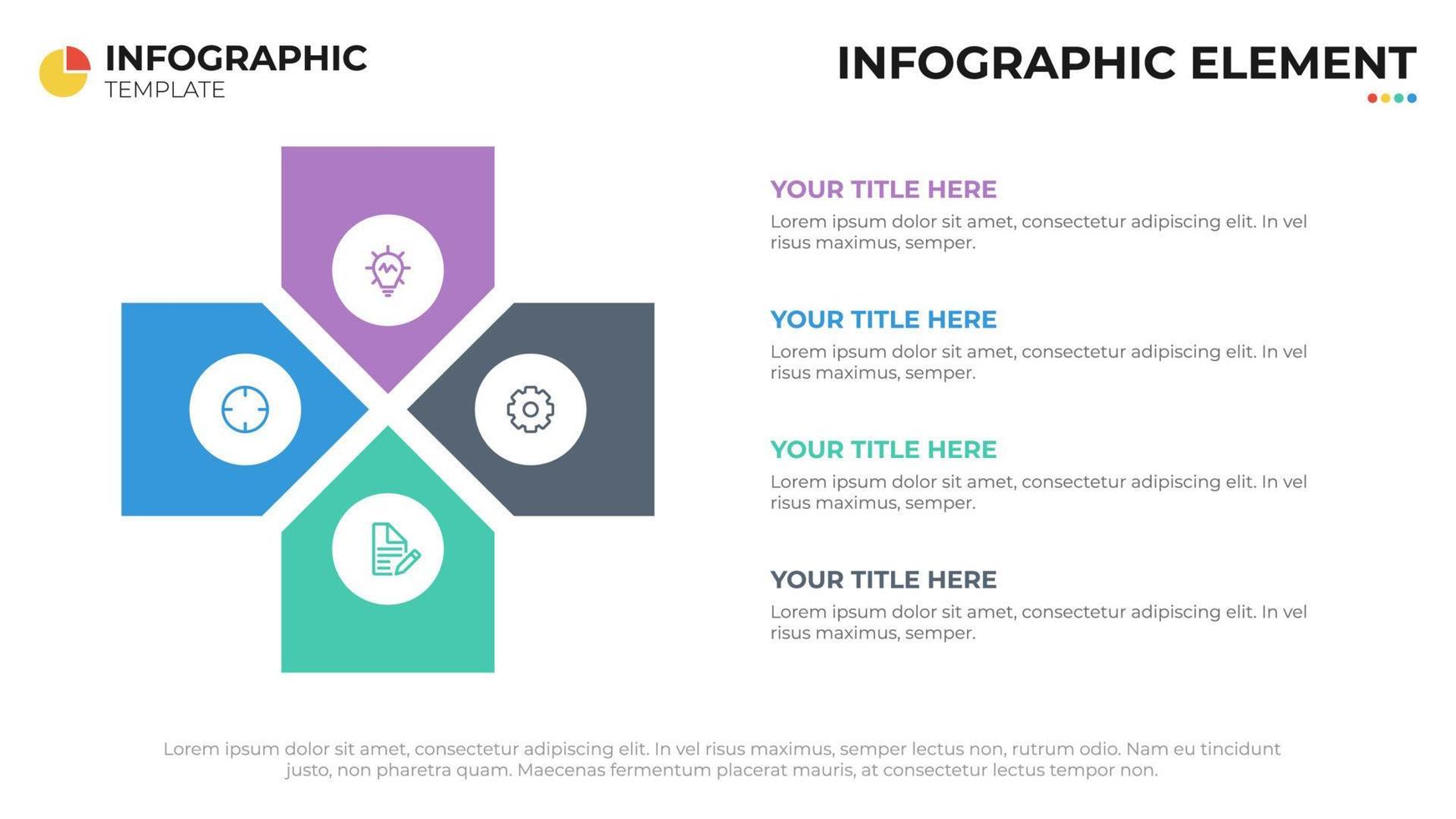 Cross diagram with 4 list or options, infographic element vector, presentation layout template vector
