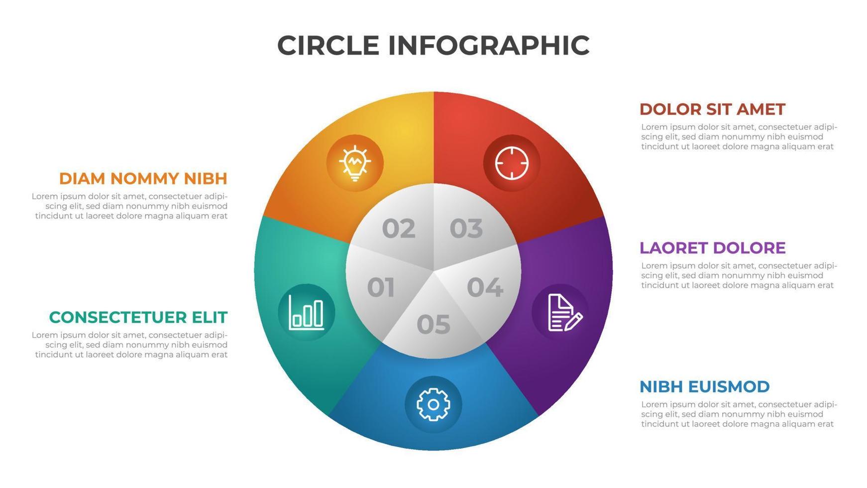 5 points infographic template with circle layout vector. vector