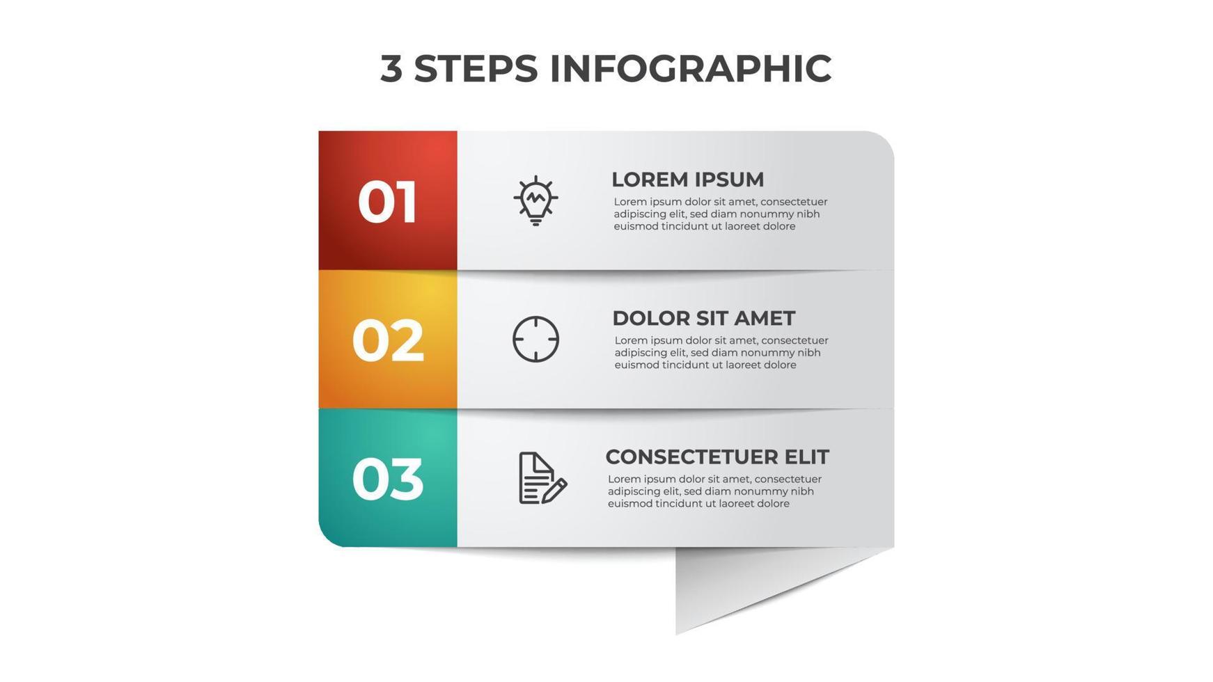 3 list of steps, row layout diagram with number sequence, infographic element template vector