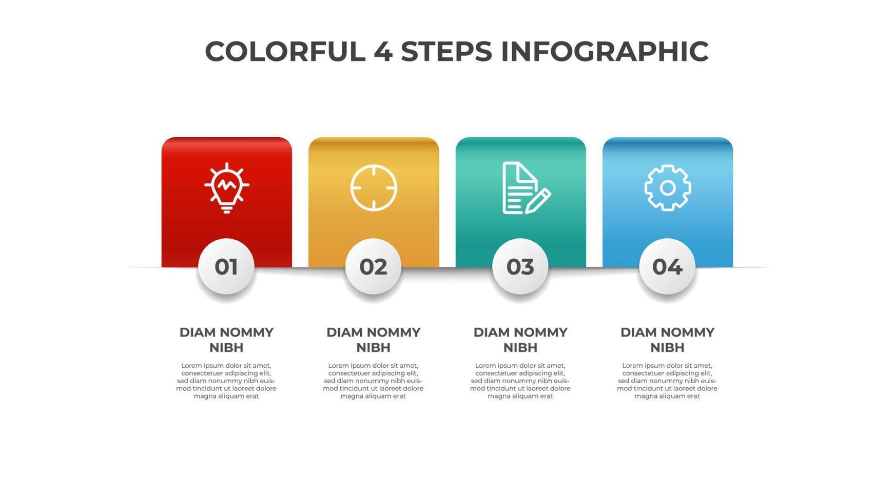 diagrama colorido de 4 puntos de lista, pasos con diseño horizontal, plantilla de elemento infográfico vector