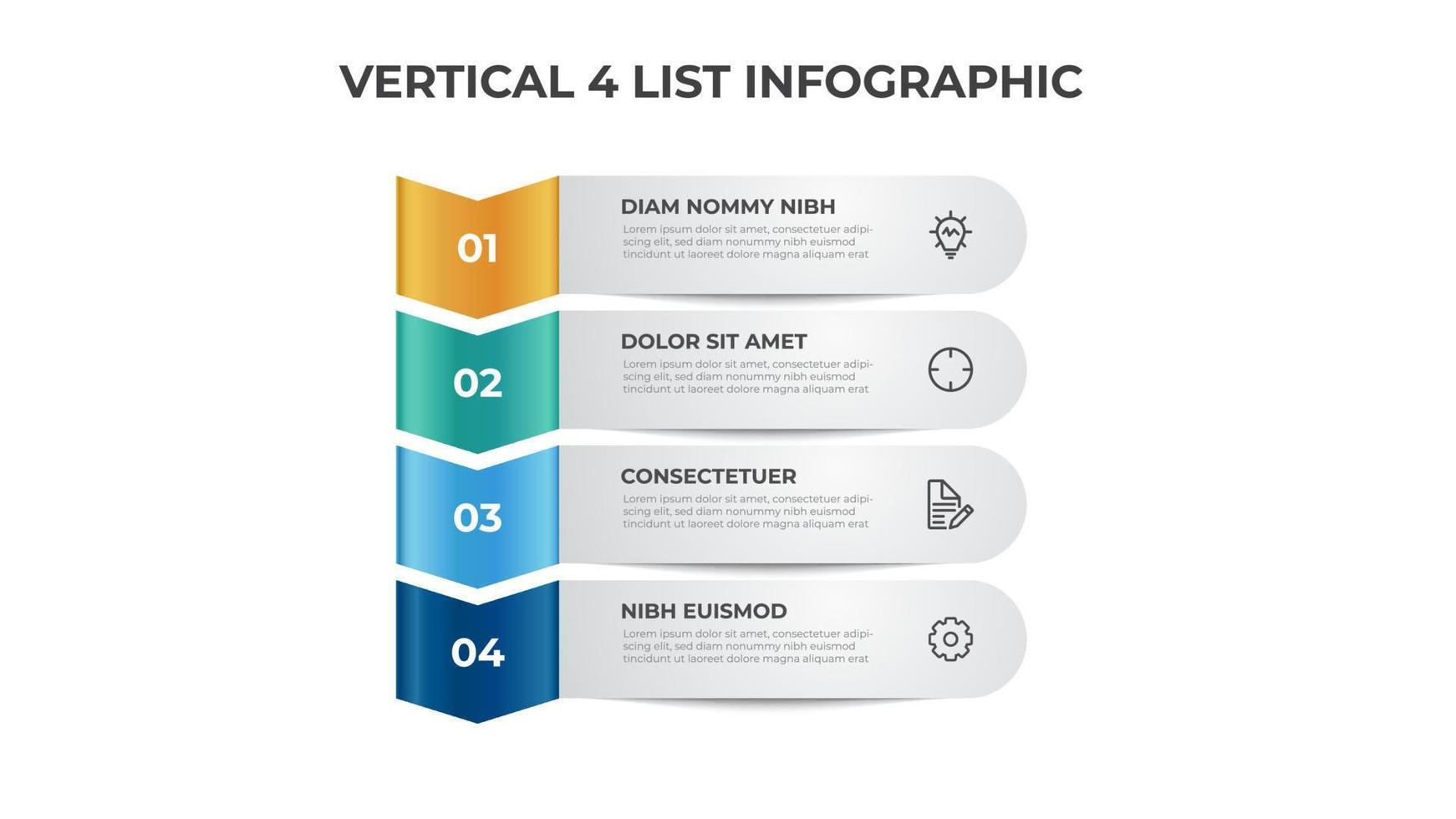 diagrama de lista vertical con 4 puntos de pasos, vector de diseño de plantilla de elemento infográfico