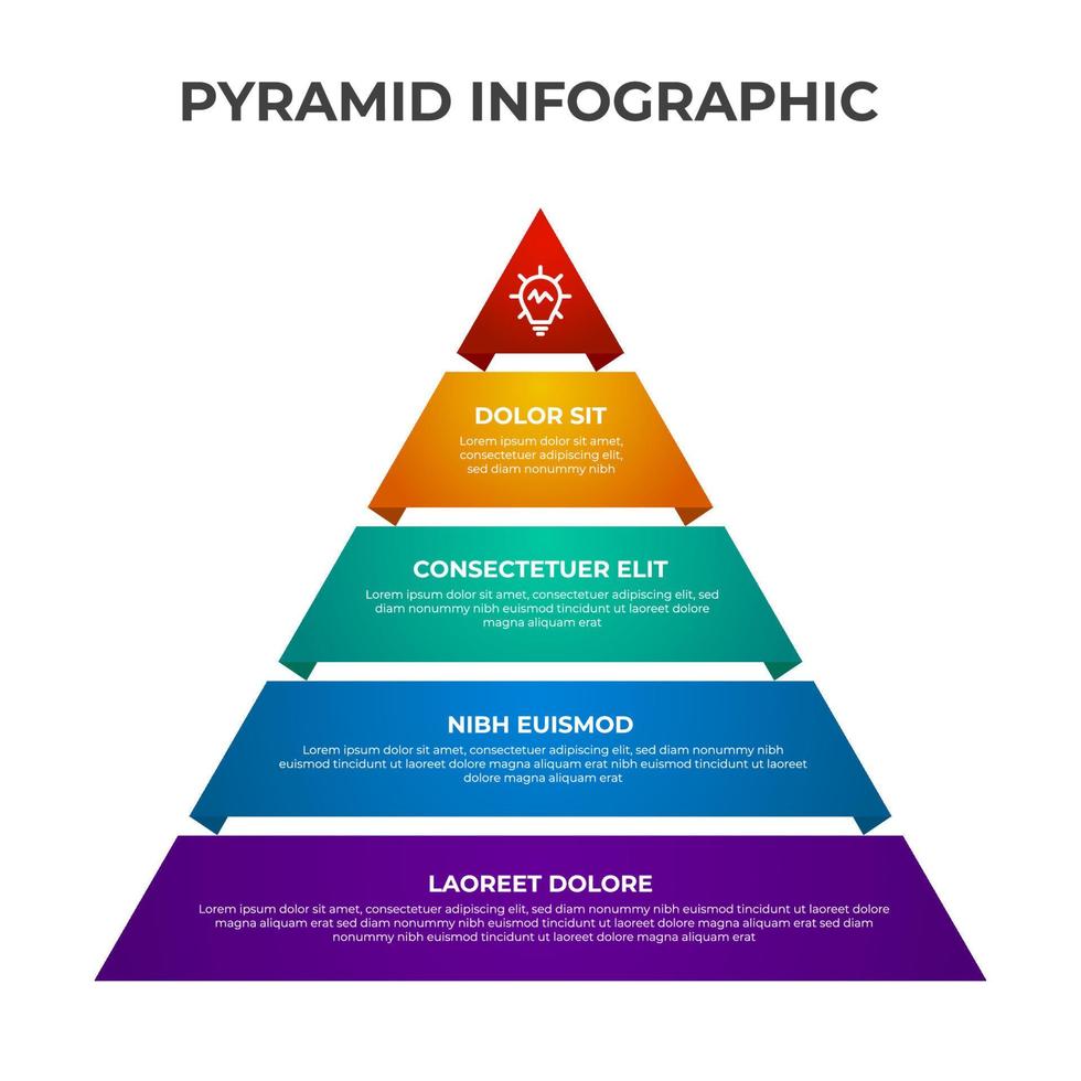 Pyramid list infographic element template with 4 point, bullet, triangle shape, row diagram with level for presentation, etc vector