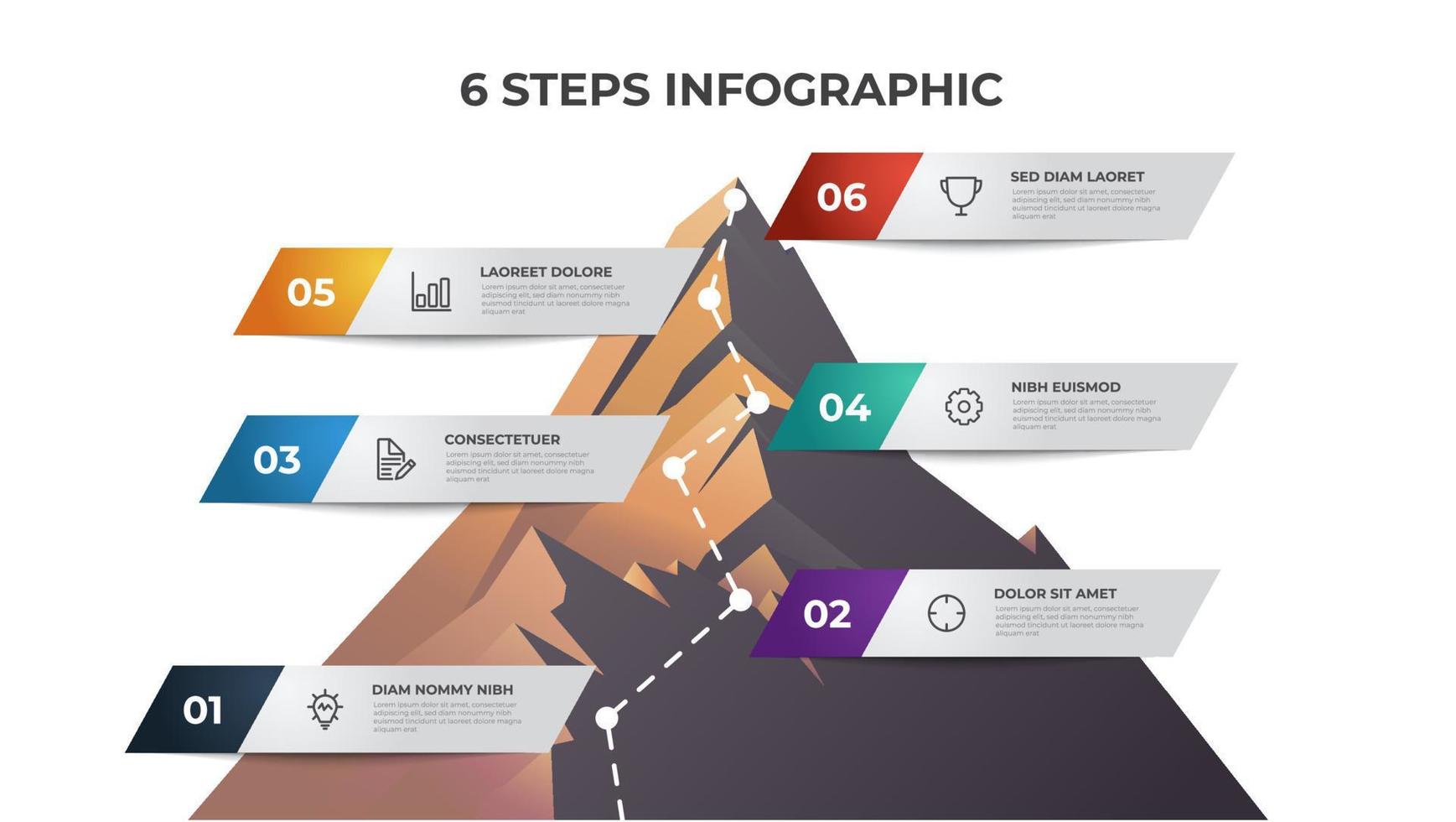 Infographic element template with mountain illustration, 6 steps diagram can be used for presentation, brochure, etc. vector