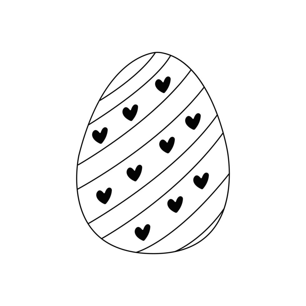 Easter egg with stripes and black hearts. Vector doodle
