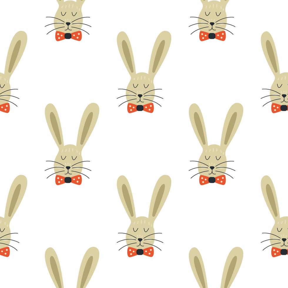 Seamless pattern. Cute bunny with a bow tie. Vector