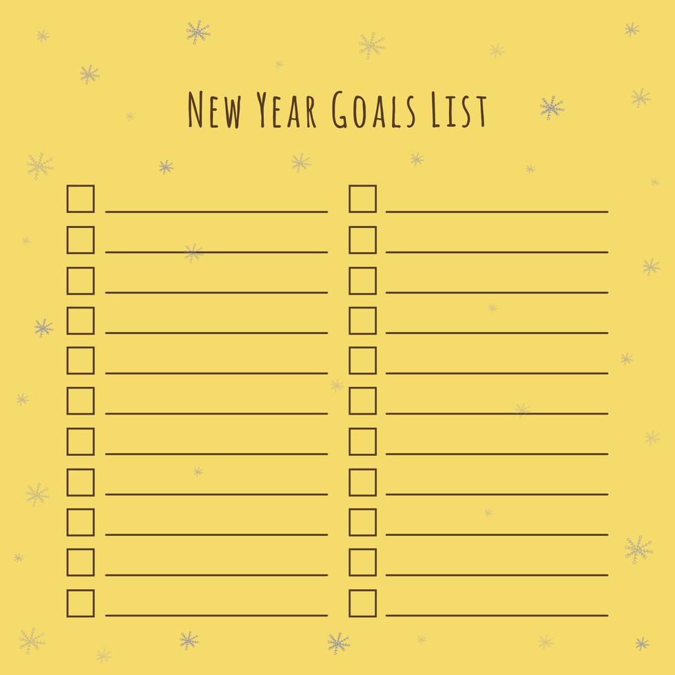 List of New Year's Goals vector card