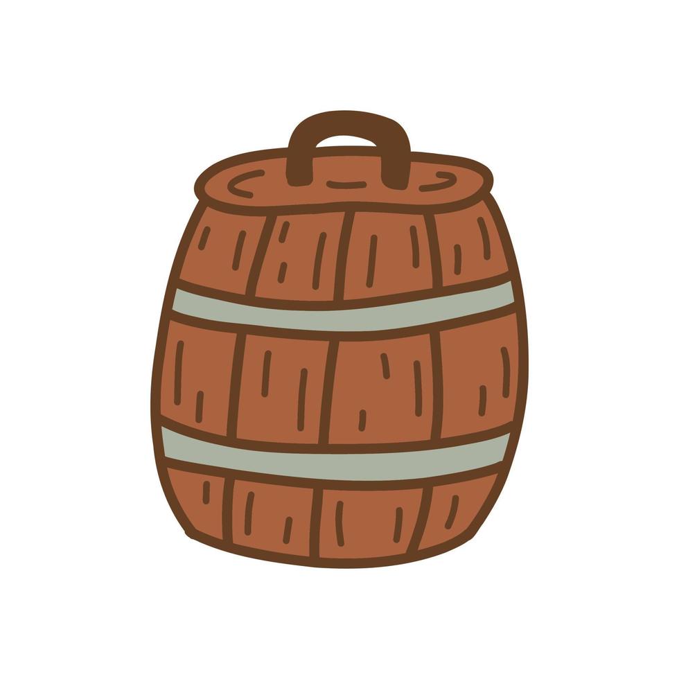 Wooden barrel with lid, tub. Vector hand drawn