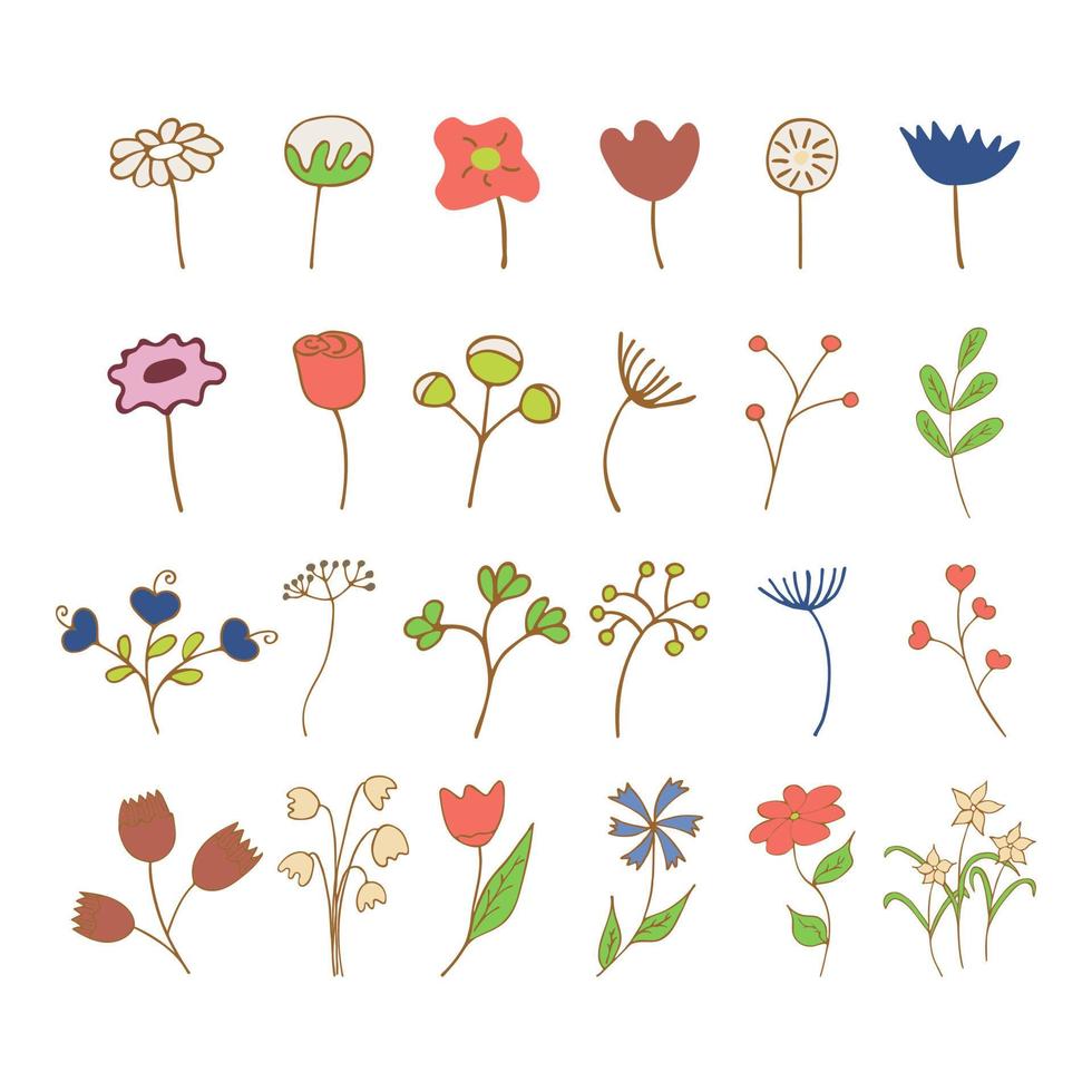Set of spring and summer flowers and twigs vector illustration