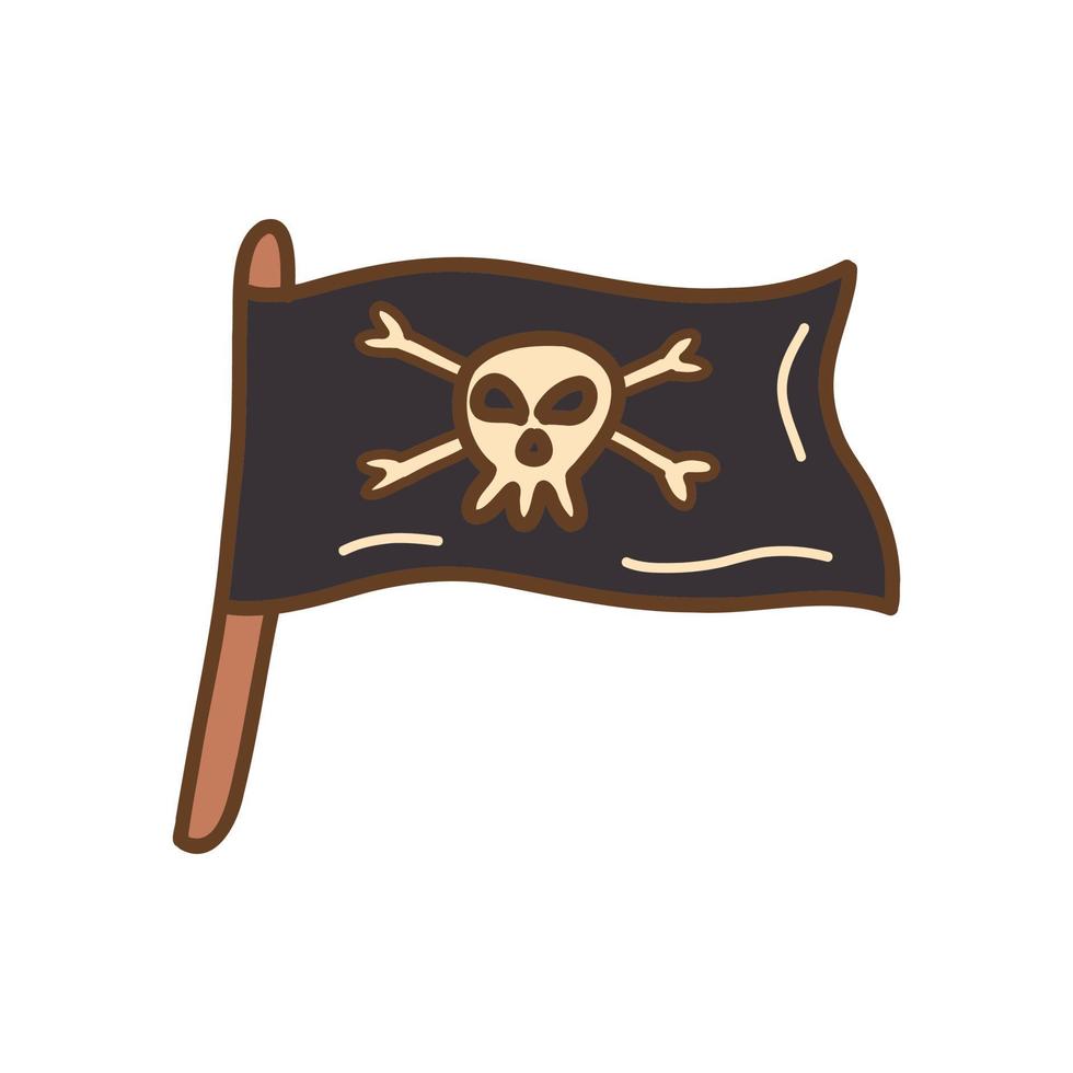 Pirate flag with skull and crossbones. Vector hand drawn
