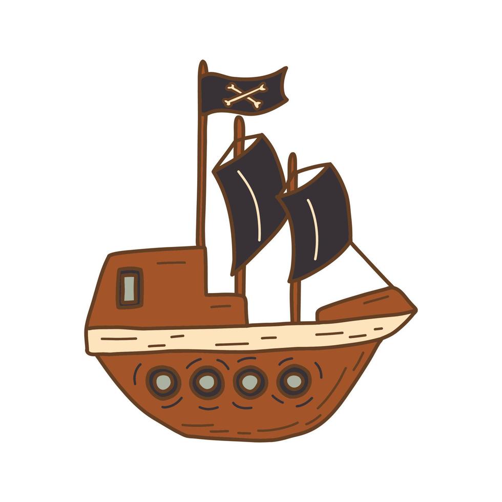 barco pirata. barco antiguo con velas. vector dibujado a mano