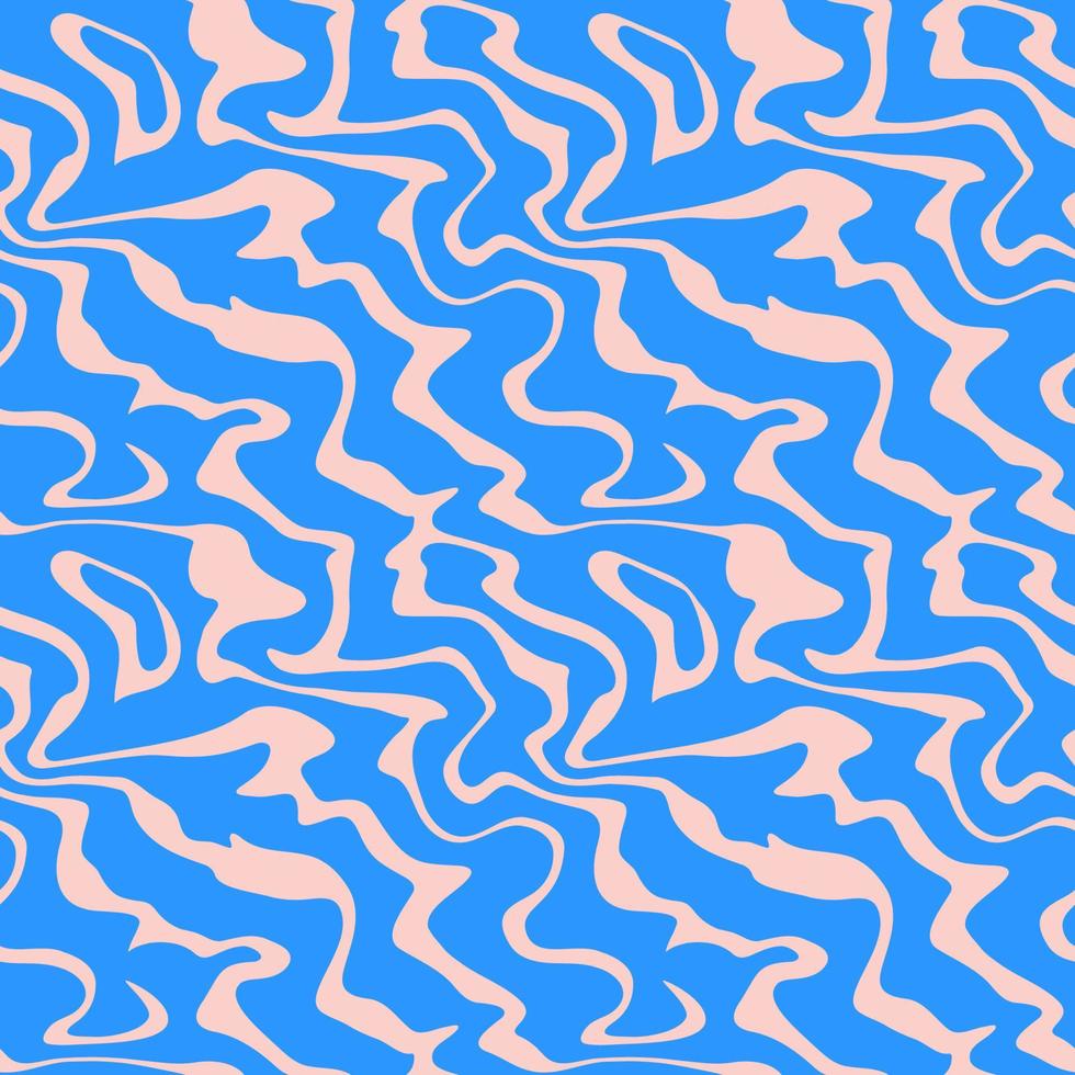 Abstract marble pouring painting seamless pattern. Wavy distort texture. Creative flow liquid 1970 groovy style background. Print, cover, home decor. Vector illustration.