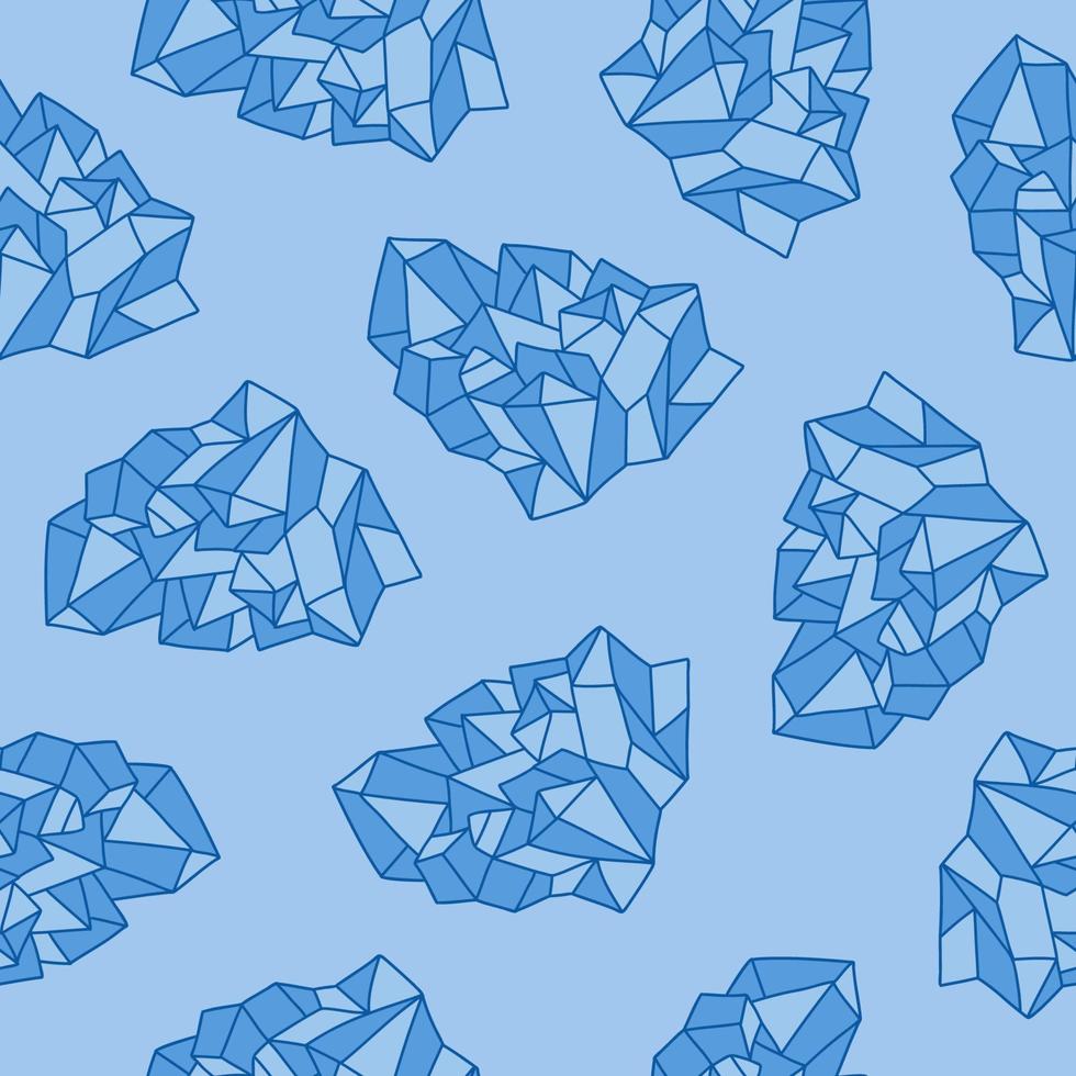 Polygonal blue minerals seamless pattern. Healing crystals background. Complicated gems pieces quartz stones vector illustration.