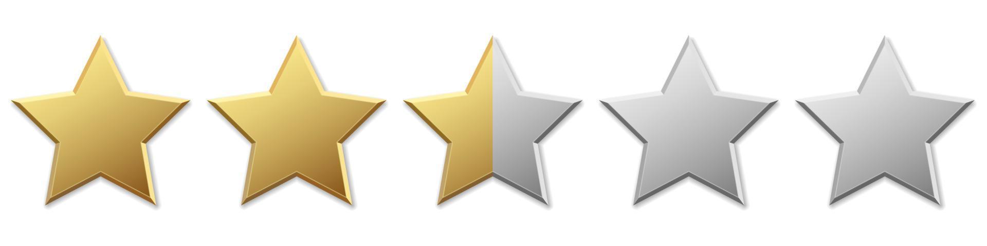 Five golden stars product rating review for apps and websites vector