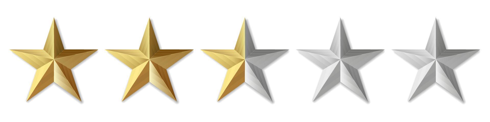 Five golden stars product rating review for apps and websites vector
