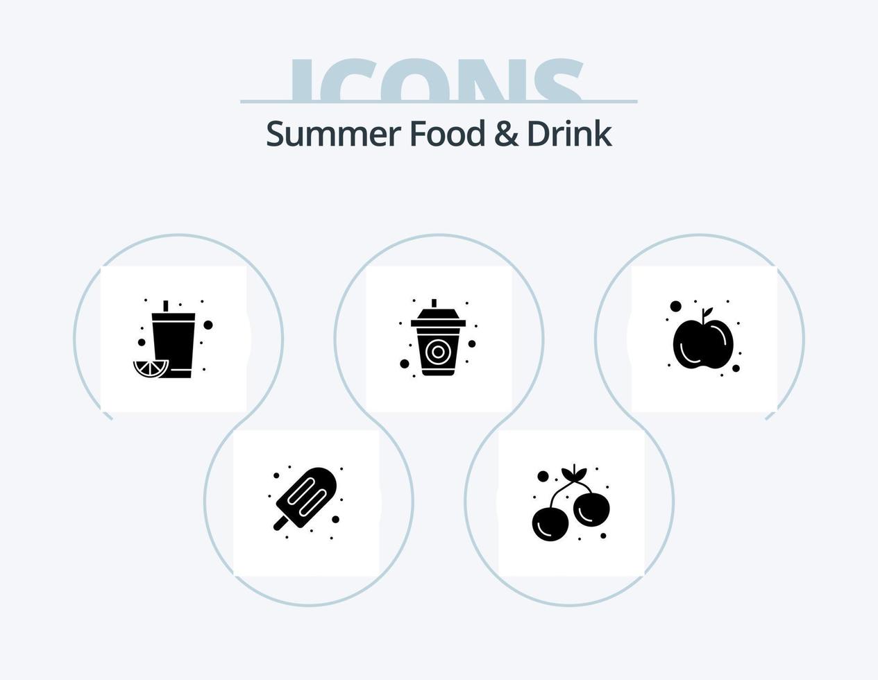 Summer Food and Drink Glyph Icon Pack 5 Icon Design. fruit. summer. drink. juice. beverage vector