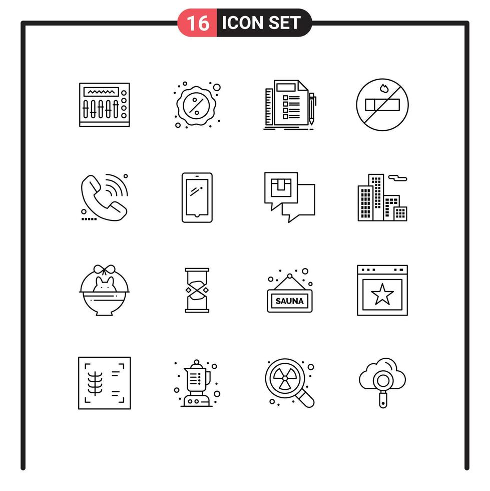 paquete de iconos de vector de stock de 16 signos y símbolos de línea para apoyo fumar lunes no fumar planificación elementos de diseño de vector editables